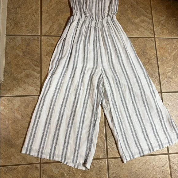 silence + noise White Strapless Wide-Leg Jumpsuit with Blue Stripes - Picture 2 of 3